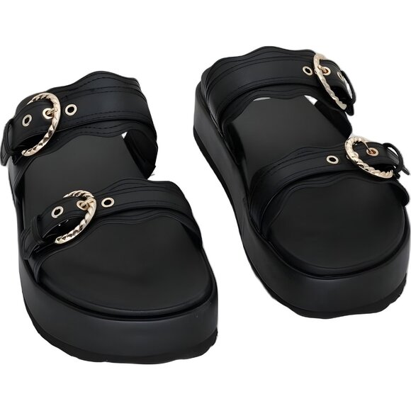 DV Dolce Vita Serpent Platform Slide Sandals Double Band Black US 10M - Picture 1 of 6